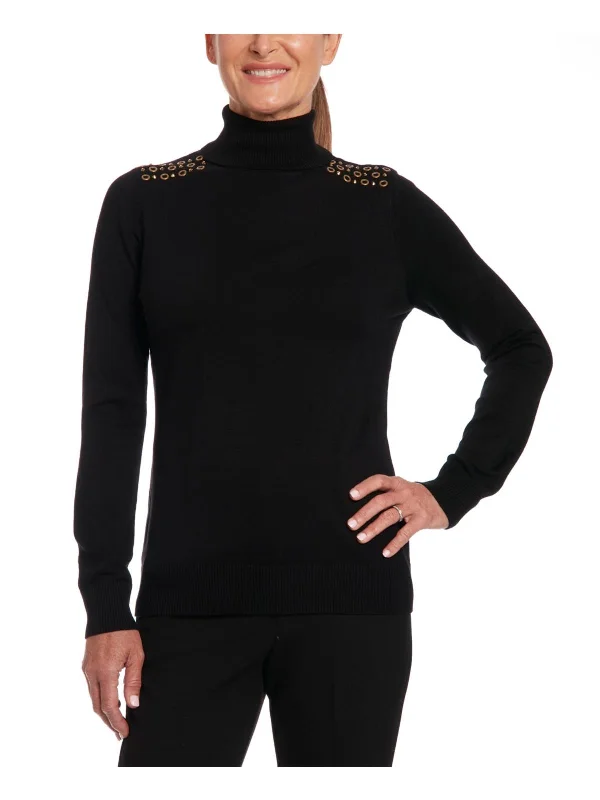 Womens Embellished Ribbed Trim Turtleneck Sweater